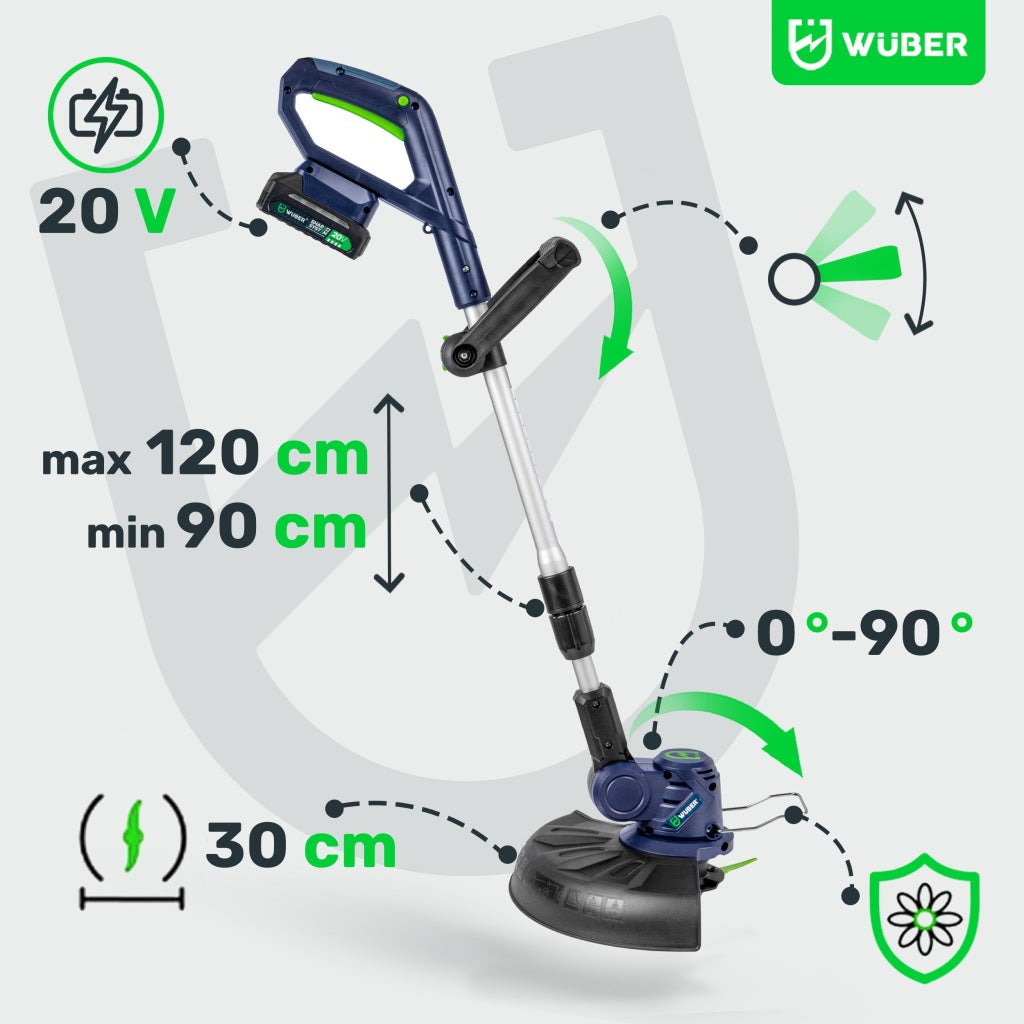 Trimeris su akumuliatoriais 20v