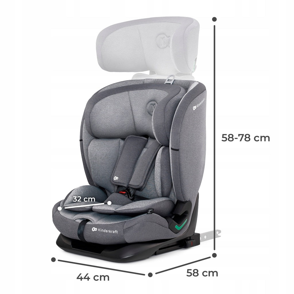 Kinderkraft automobilinė kėdutė 76-150cm 9-36kg ISOFIX ONETO3 i-Size pilka