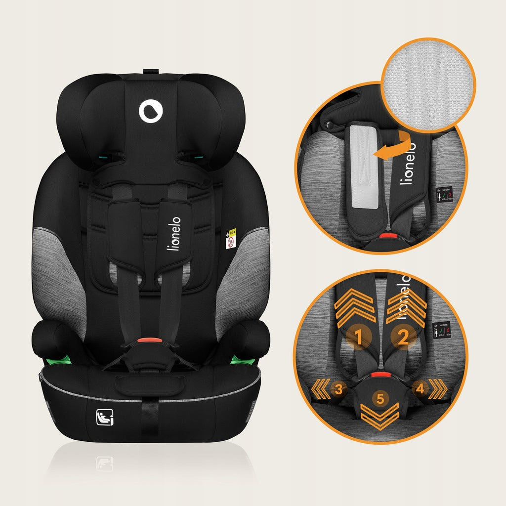 Autosēdeklis 76-150 cm, Melns, 9-36 kg, Lionelo LEVI I-SIZE