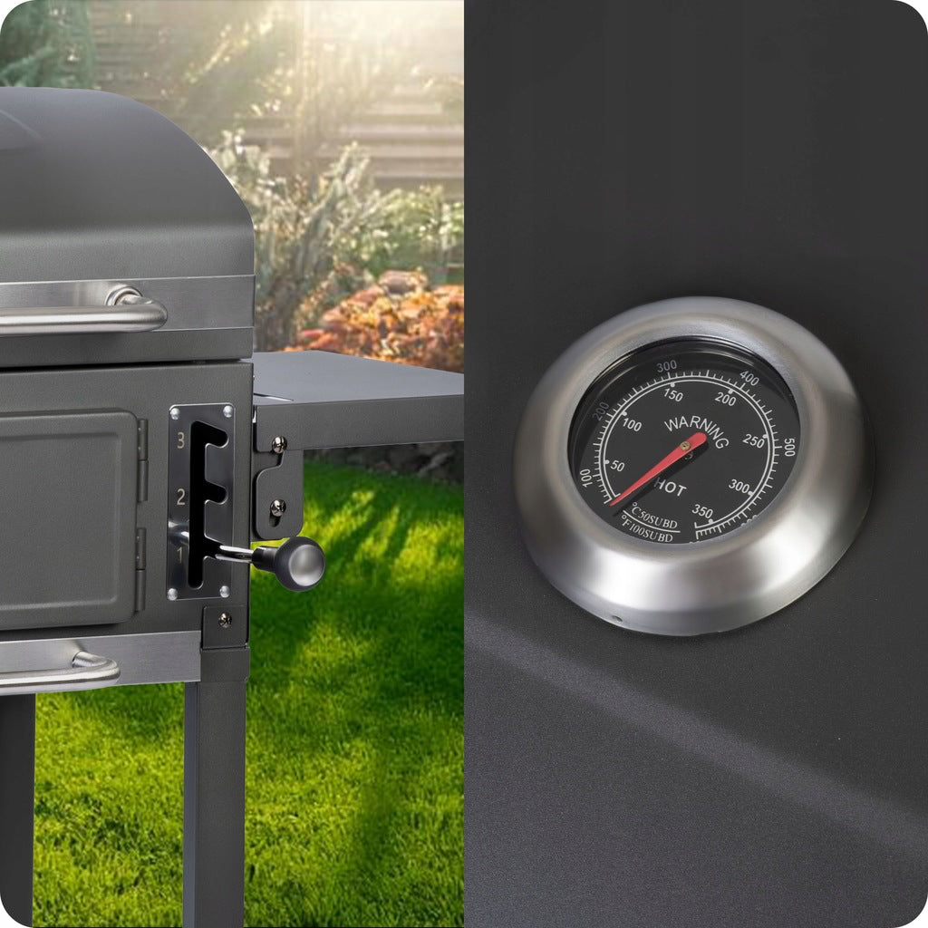 Söegrill, malmkamin, kaanega grillrest, tuhasahtel, termomeeter